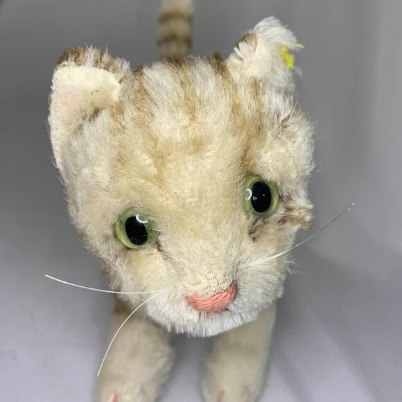 Vintage Steiff 1960s Tapsy Tabby Cat Kitten 7 Inch Brown Mohair Plush Toy - Picture 3 of 12